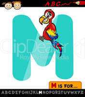 letter m with macaw cartoon illustration