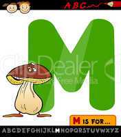 letter m with mushroom cartoon illustration