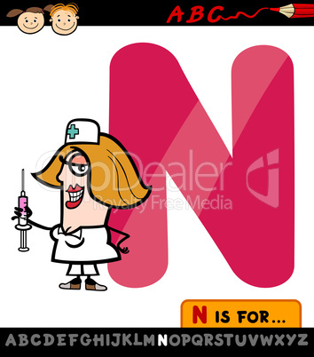 letter n with nurse cartoon illustration