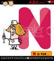 letter n with nurse cartoon illustration