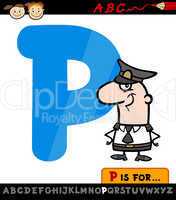 letter p with policeman cartoon illustration