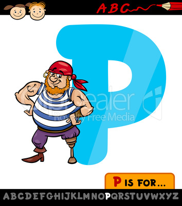 letter p with pirate cartoon illustration