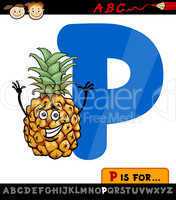 letter p with pineapple cartoon illustration