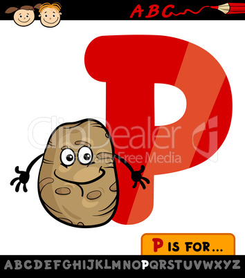 letter p with potato cartoon illustration