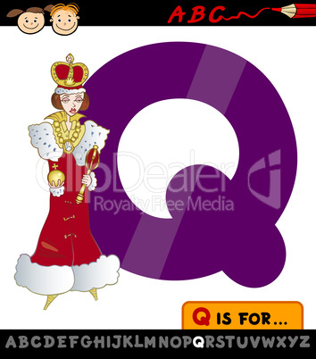 letter q with queen cartoon illustration