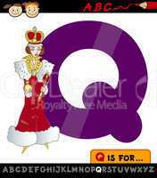 letter q with queen cartoon illustration