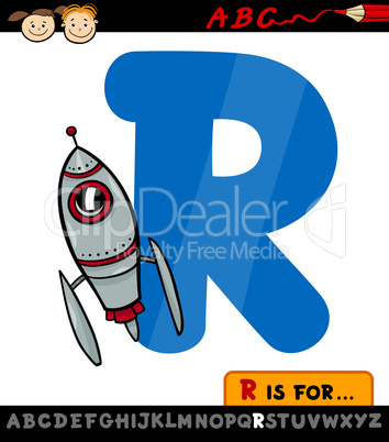 letter r with rocket cartoon illustration