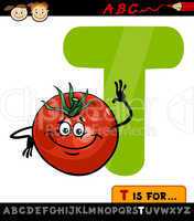 letter t with tomato cartoon illustration