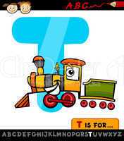 letter t with train cartoon illustration