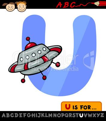 letter u with ufo cartoon illustration