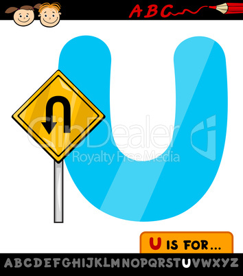 letter u with u turn sign cartoon illustration