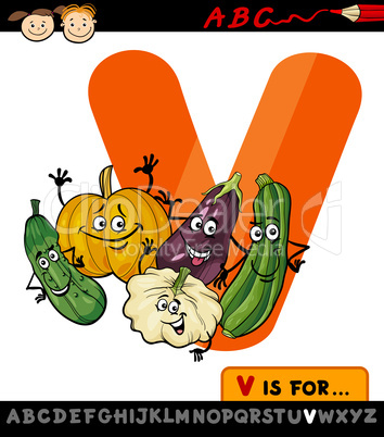 letter v with vegetables cartoon illustration