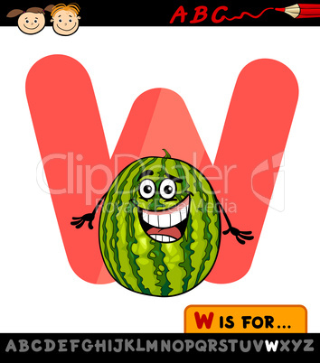 letter w with watermelon cartoon illustration