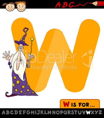 letter w with wizard cartoon illustration