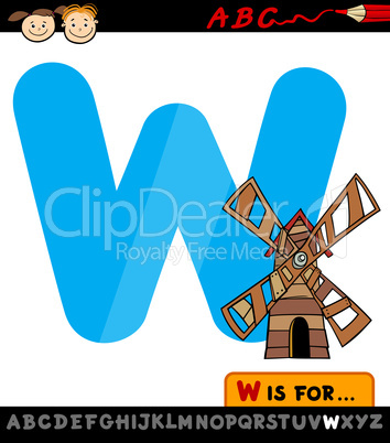 letter w with windmill cartoon illustration