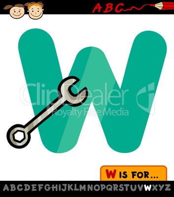 letter w with wrench cartoon illustration