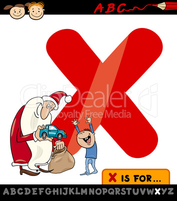 letter x with xmas cartoon illustration