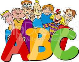 kids with abc letters cartoon