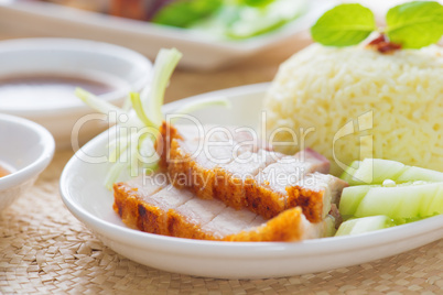 Siu Yuk or crispy roasted belly pork Chinese style