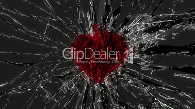 Shattered glass: red broken heart shape. Alpha is included