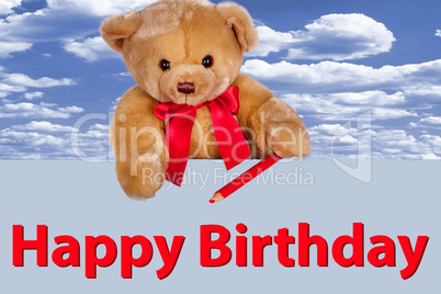 Teddy Bear on the sign happy birthday