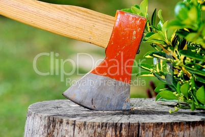 Axe in a wooden log