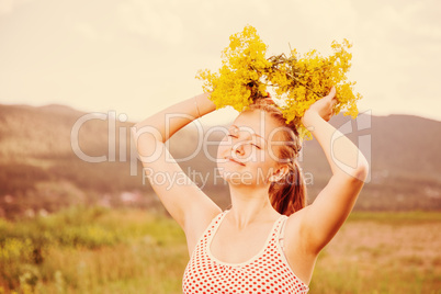 happy girl in the green meadow