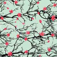 Seamless tree pattern. Japanese cherry blossom