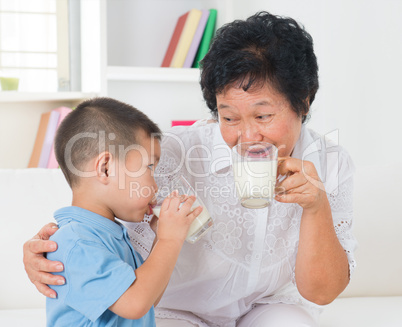Family drinking milk