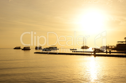 sunrise at naama bay, red sea and motor yachts, sharm el sheikh,