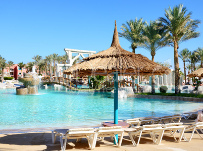 sunbeds near swimming pool at luxury hotel, sharm el sheikh, egy