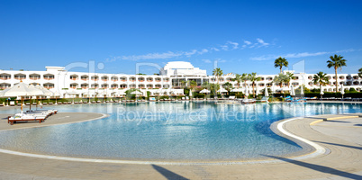 the panorama of swimming pool at luxury hotel, sharm el sheikh,
