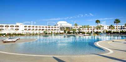 the panorama of swimming pool at luxury hotel, sharm el sheikh,