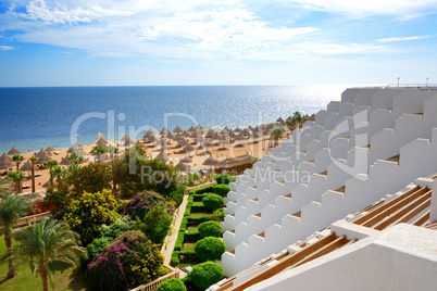 the beach and building of modern luxury hotel, sharm el sheikh,