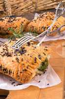 puff pastry with spinach filling and black cumin