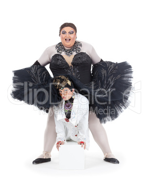 Two drag queens performing together