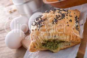 puff pastry with spinach filling and black cumin