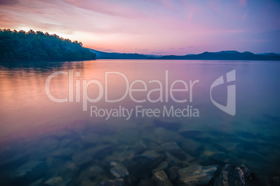 sunset during blue hour at the lake