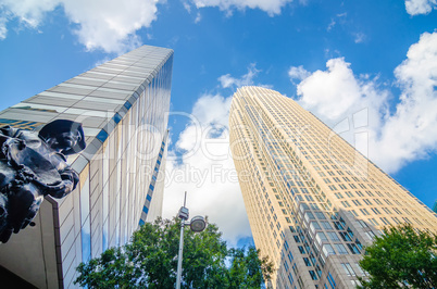 skyline and city streets of charlotte north carolina usa