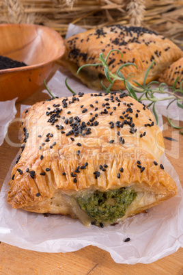 puff pastry with spinach filling and black cumin