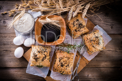 puff pastry with spinach filling and black cumin