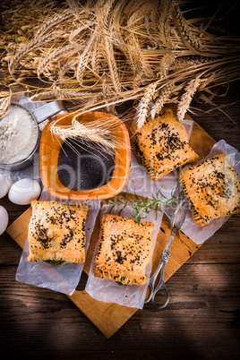 puff pastry with spinach filling and black cumin