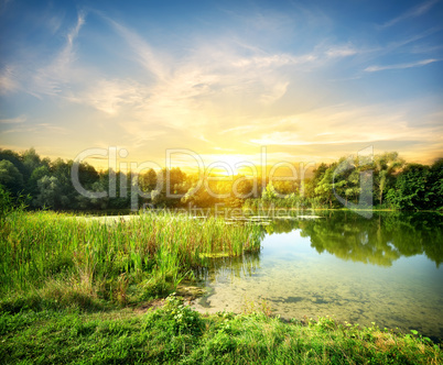 Magical sunrise over the river