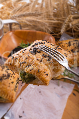 puff pastry with spinach filling and black cumin