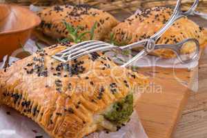 puff pastry with spinach filling and black cumin