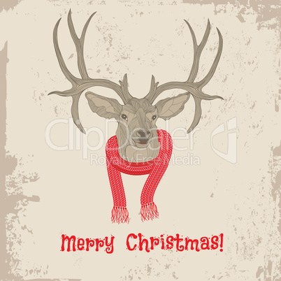 Deer head vintage Christmas card