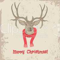 Deer head vintage Christmas card