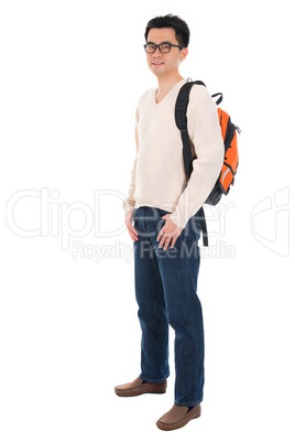 Asian adult student with schoolbag