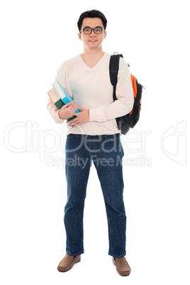 Asian adult student with books