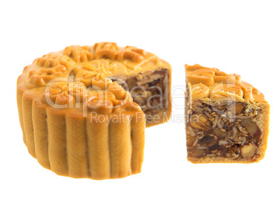 Isolated assorted fruits nuts mooncakes